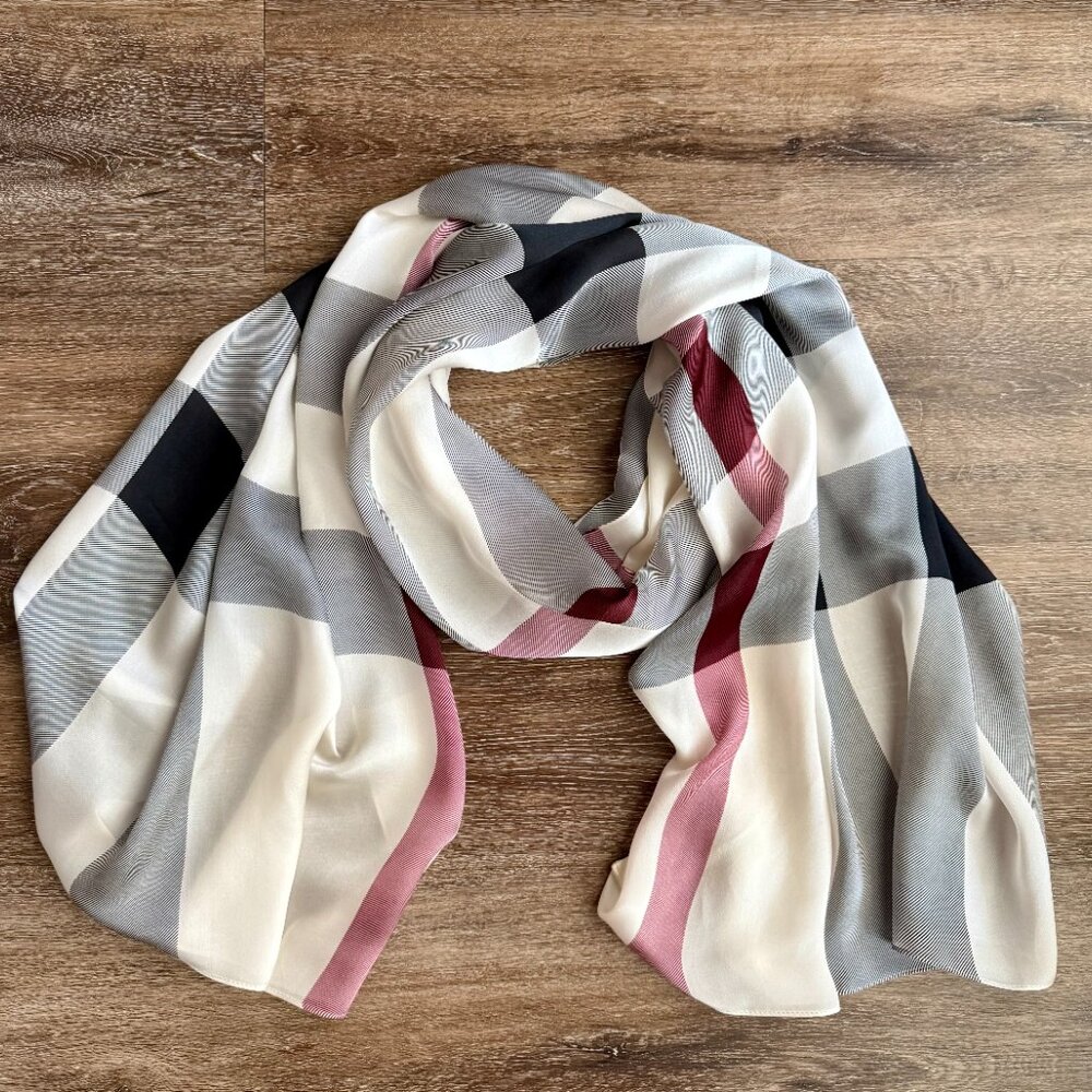 Display #1 New Burberry Check Silk Scarf